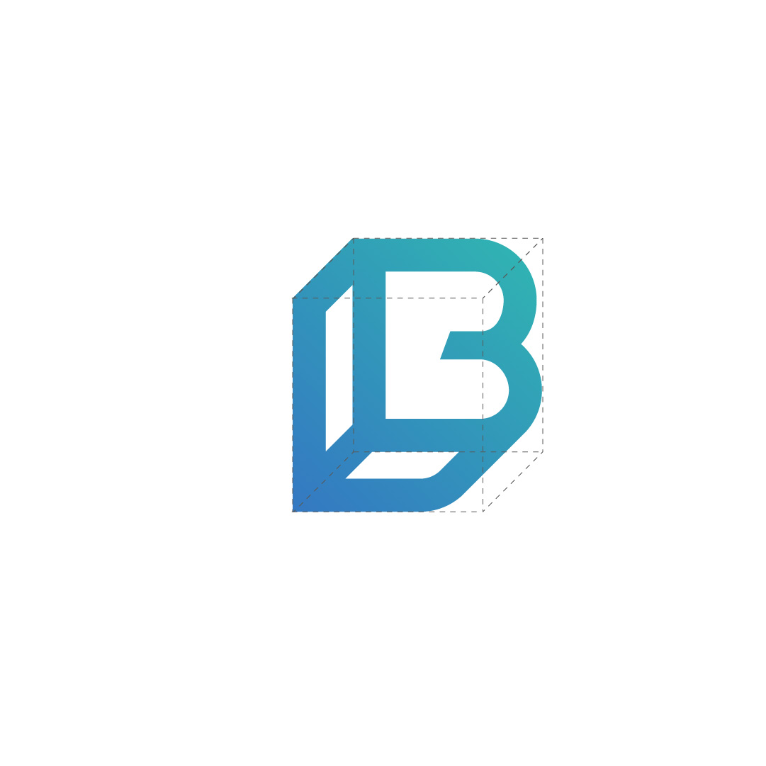 3D logo combining the letters L and B in shades of blue and teal, designed for a Brand Agency UK, with a white and gray shadow effect on a white background.