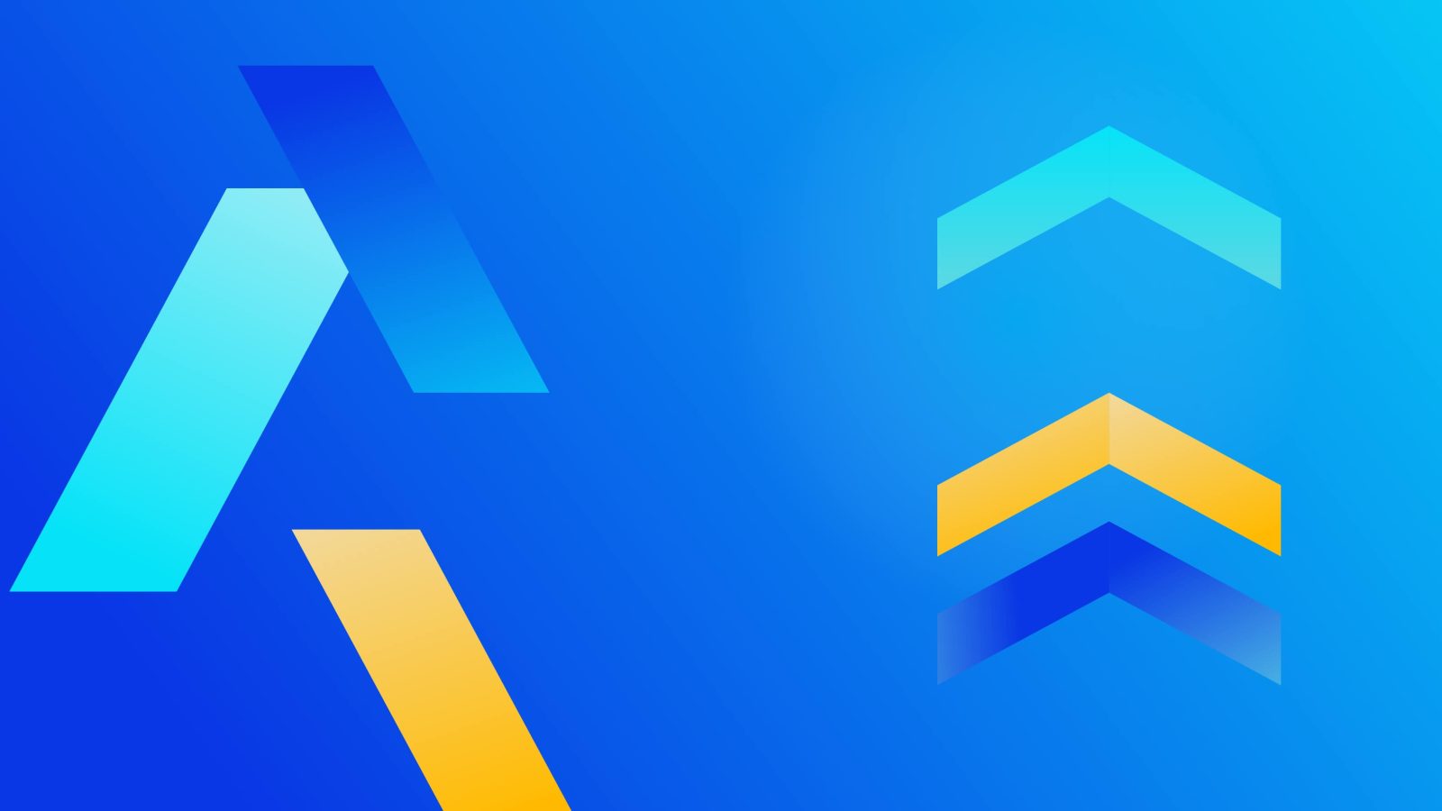 Abstract geometric background with sharp angled shapes in shades of blue, aqua, and yellow on a gradient blue background, ideal for Web Agency Bristol.