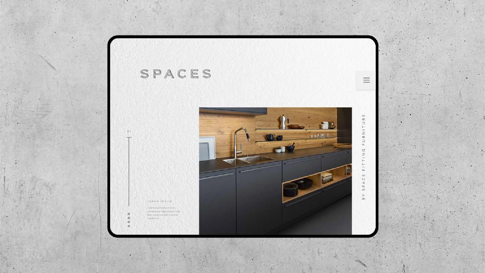 A digital magazine layout displayed on a tablet, designed by Design Agency Bristol, features a modern kitchen with wooden accents and grey cabinets, titled 