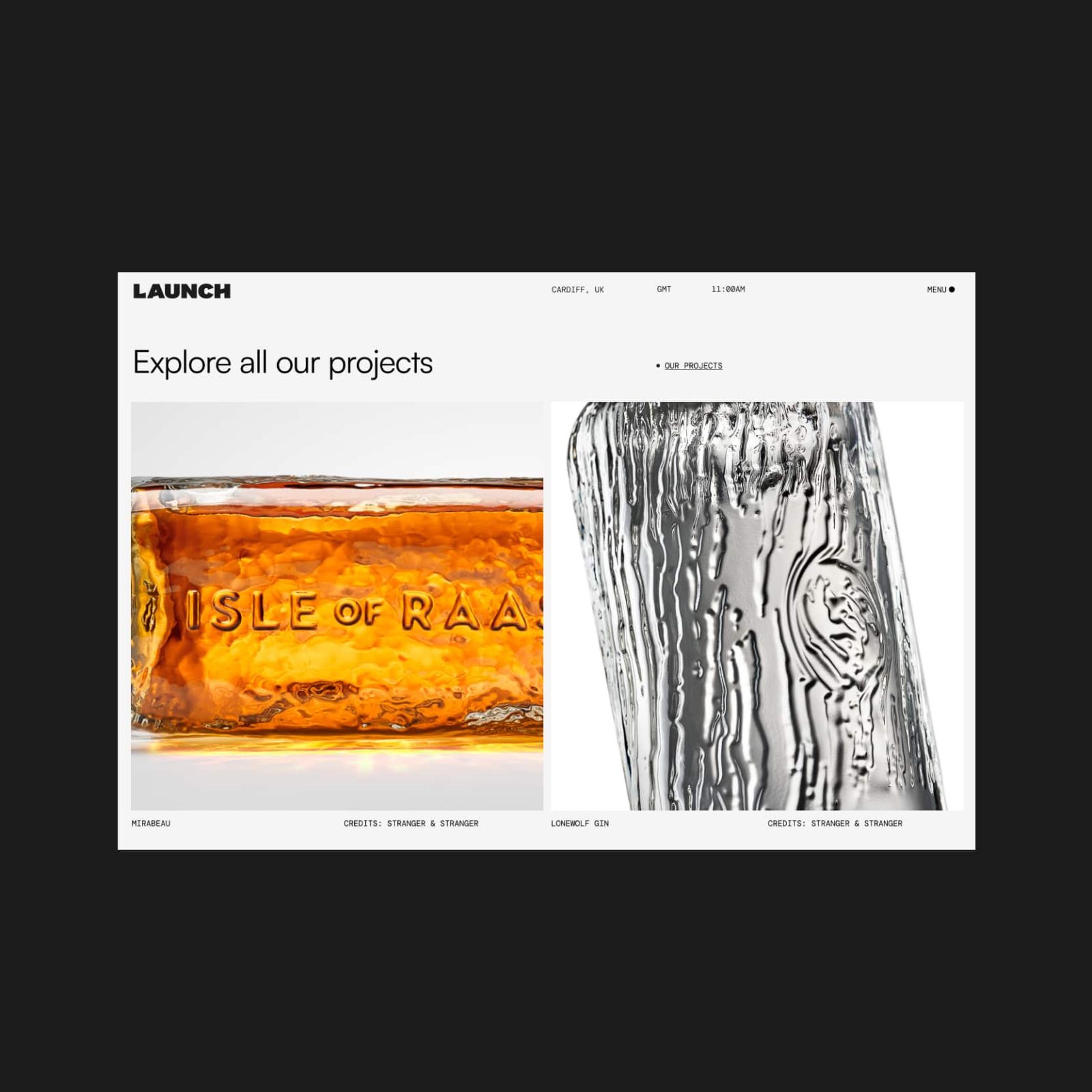 Website design showcasing two product images: a bottle with 